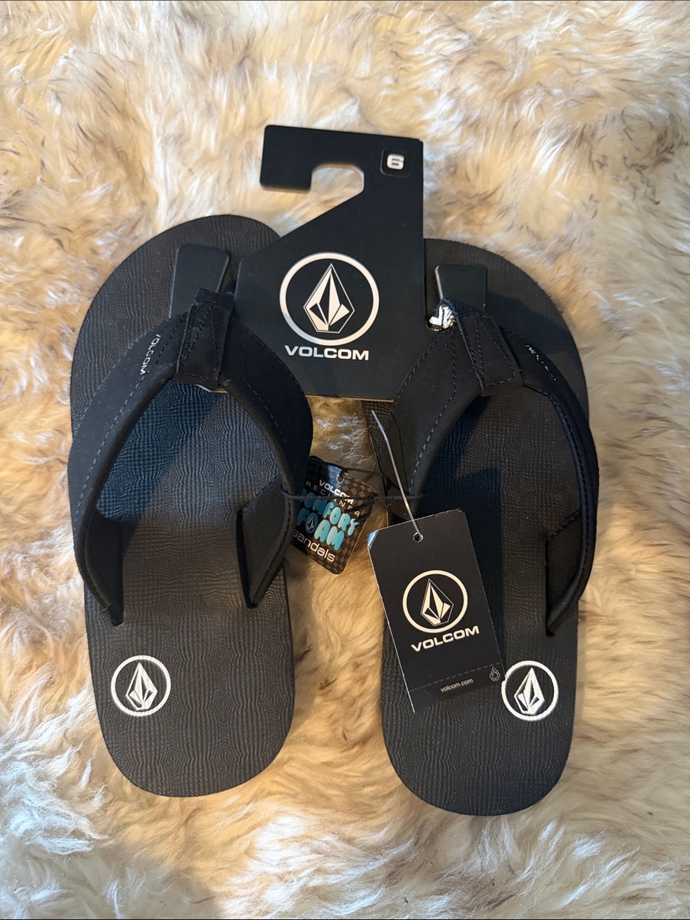 Volcom surf Men’s Black Logo Flip Flops - Classic Thong Sandals foam cushion 6